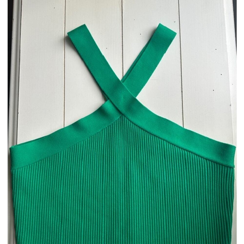 House Of Harlow 1960 Green Crop Ribbed Sculpt Knit Criss Cross Top Large - Picture 4 of 8